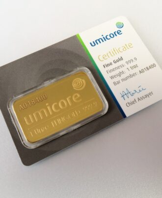 1 oz UMICORE gold bar/blister pack with certificate