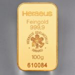 100g HERAEUS gold bar, minted