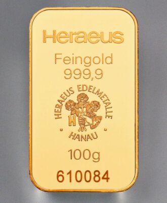 100g HERAEUS gold bar, minted